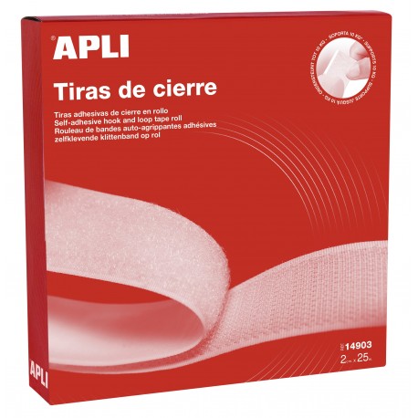 CINTA PLÀSTIC TIPUS VELCRO ADHESIU. ROTLLE 25 METRES: BLANC