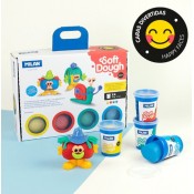MALETI PASTA TOVA SOFT DOUGH. 4 POTS AMB EINES.CARES DIVERTIDES