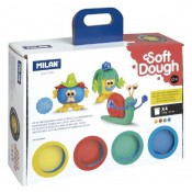 MALETI PASTA TOVA SOFT DOUGH. 4 POTS AMB EINES.CARES DIVERTIDES