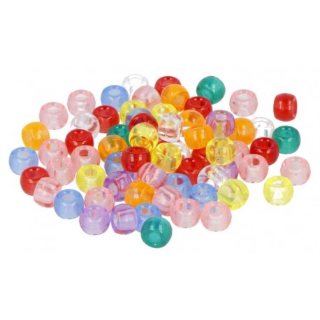 BOLES PLÀSTIC PER ENFILAR MULTICOLOR 9 MM. TRANSPARENT. 400 PECES