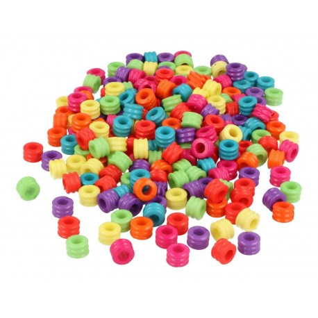POT COMPTSES PLÀSTIC. CILINDRE MULTICOLOR OPAC 6 x 4 MM. 1400 UNITATS