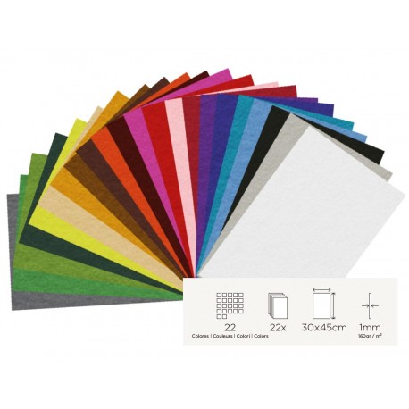 FELTRE ARTESANIA MIDA 30 x 45 CM. BOSSA 22 COLORS ASSORTITS