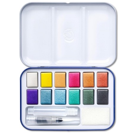 AQUAREL·LES STAEDTLER CAPSA 12 PASTILLES METAL·LIC + PINZELL + ESPONJA