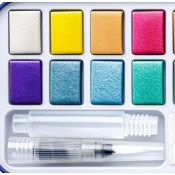 AQUAREL·LES STAEDTLER CAPSA 12 PASTILLES METAL·LIC + PINZELL + ESPONJA