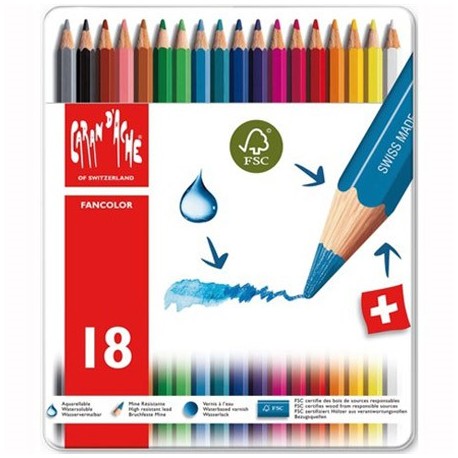 ESTOIG LLAPIS COLORS CARAN D'ACHE SWISCOLOR. CAIXA METÀL·LICA 18 COLORS AQUAREL·LABLES