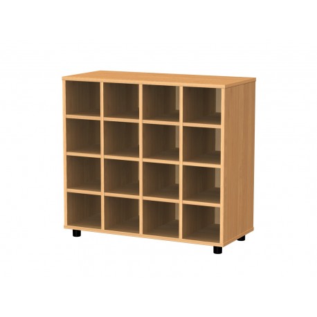 CASELLER 16 CASELLES REGULABLES. FUSTA FAIG AMB POTES. 83 X 90 X 40 CM