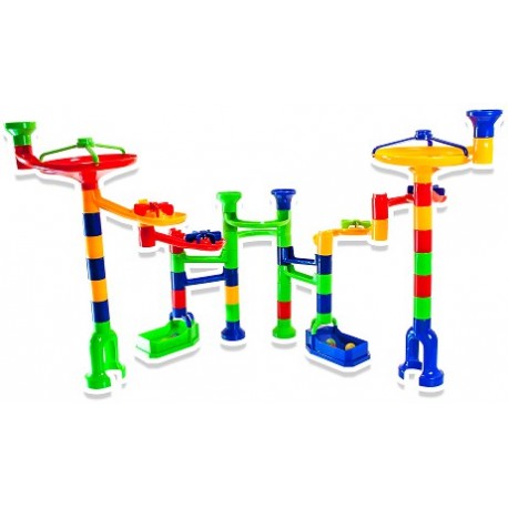 MARBLE RUN. CIRCUIT AMB MOLTES POSSIBILITATS. 60 PECES, 10 BOLES, PECES PLÀSTIC.  JOGUINA A PARTIR DE 4 A 6 ANYS