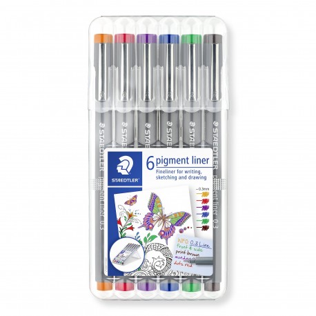 ESTOIG RETOLADORS CALIBRATS PIGMENT LINER 308. 6 COLORS DE 0,3 MM