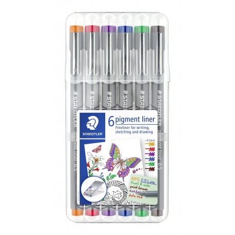 ESTOIG RETOLADORS CALIBRATS PIGMENT LINER 308. 6 COLORS DE 0,5 MM