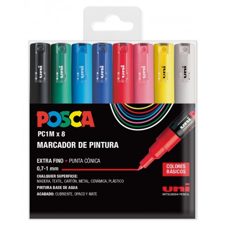 ESTOIG RETOLADOR UNI POSCA PC-1M. PUNTA RODONA BOSSA 8 UNITATS ASSORTIDES