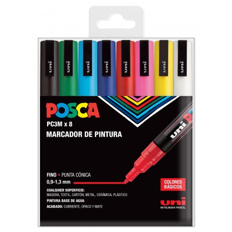 ESTOIG RETOLADOR UNI POSCA PC-3M. PUNTA RODONA BOSSA 8 UNITATS ASSORTIDES