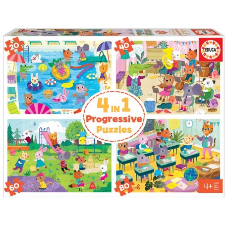 4 PUZZLES PROGRESSIUS 20 40 60 80 PECES.UN DIA A L ESCOLA