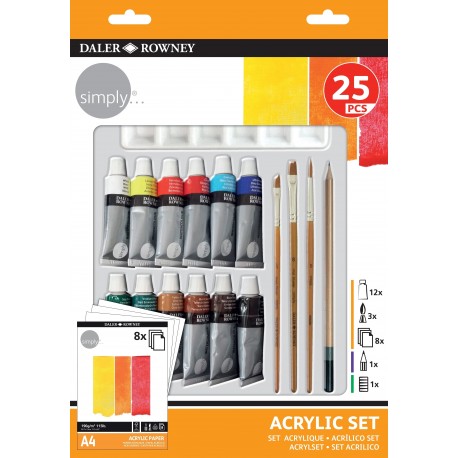 SET PINTURES ACRÍLIQUES. 25 P: 12 COLORS, 3 PINZELLS, 8 F I 1 LLAPÍS