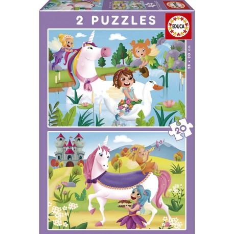 UNICORNIS I FADES. 2 PUZZLES PROGRESSIUS 20 PECES. + 3 ANYS