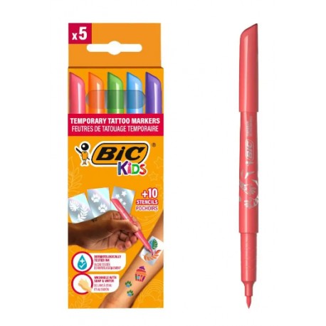 ESTOIG RETOLADORS BIC TATTO. 5 COLORS + 10 PLANTILLES.